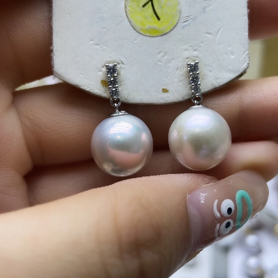 银S925镶嵌淡水珍珠耳饰