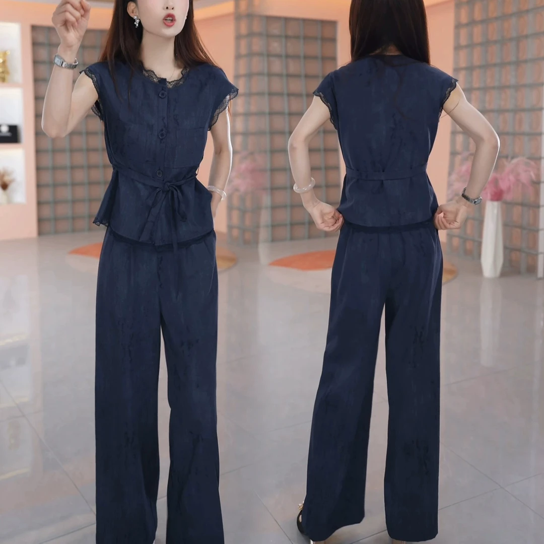 【两件套】2025夏季收腰时尚洋气宽松气质休闲百搭显瘦减龄女装套裤