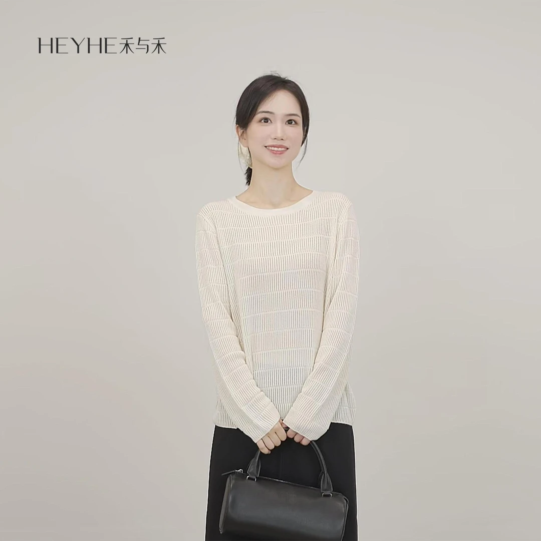 小禾【芝士条】莱赛尔桑蚕丝高级感镂空百搭宽松显瘦针织衫