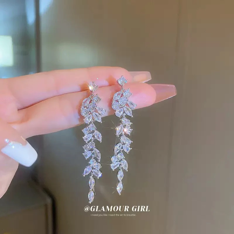 合金合成锆石耳饰 2615【露浓压枝】轻奢耳饰