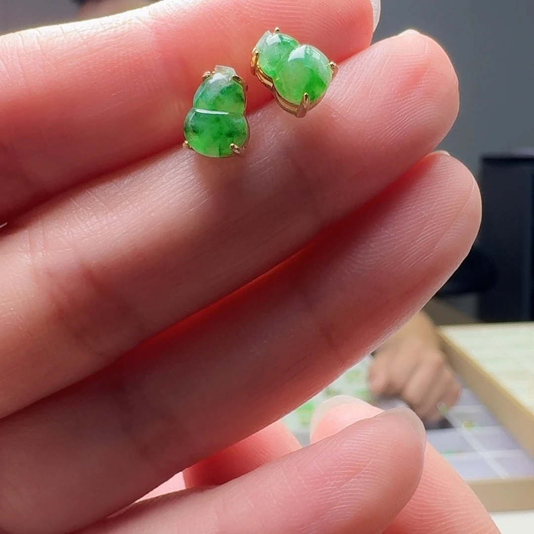 翡翠银S925镶嵌耳饰天然