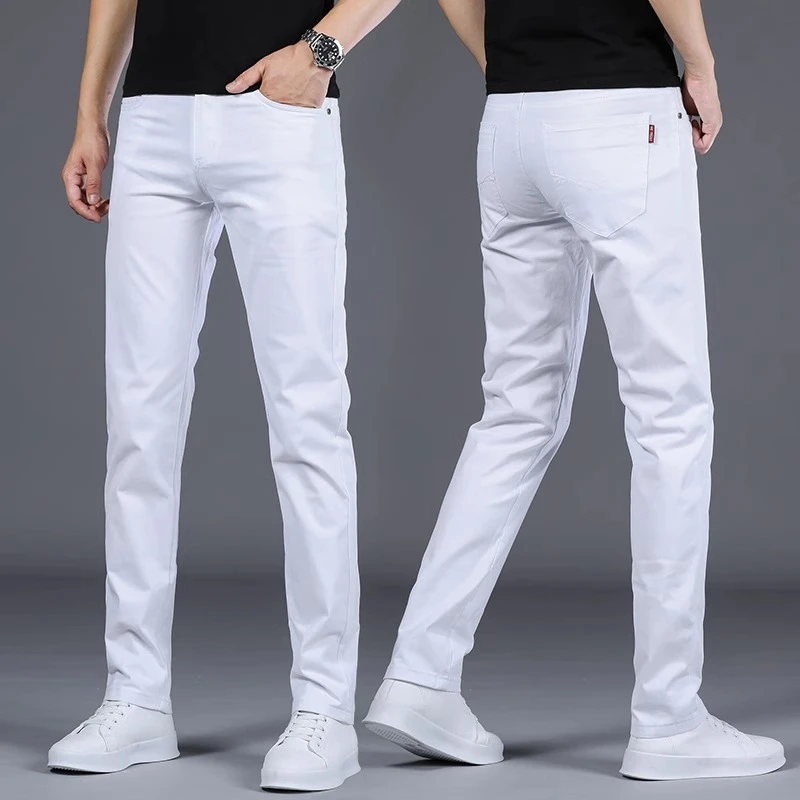 ZONGJIE香港2025夏季薄款高端白色休闲裤男修身直筒商务弹力长裤