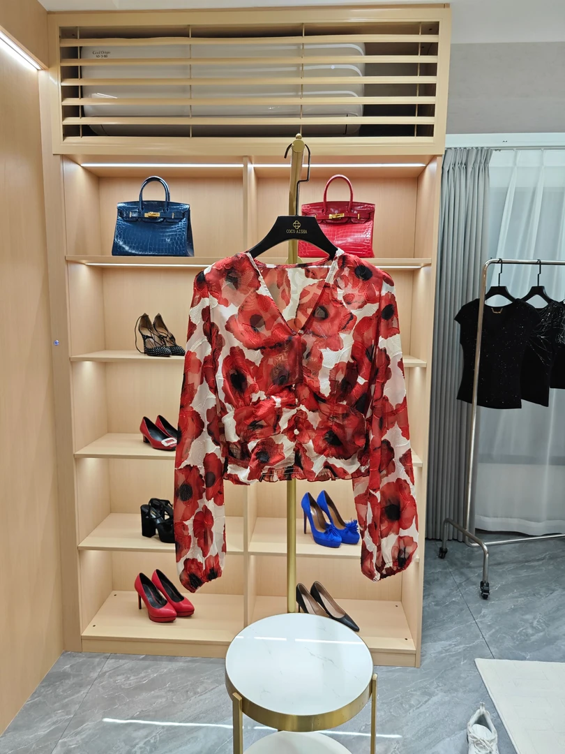 碎花成人系带薄款春季不起球衬衫上衣女装花色女士44