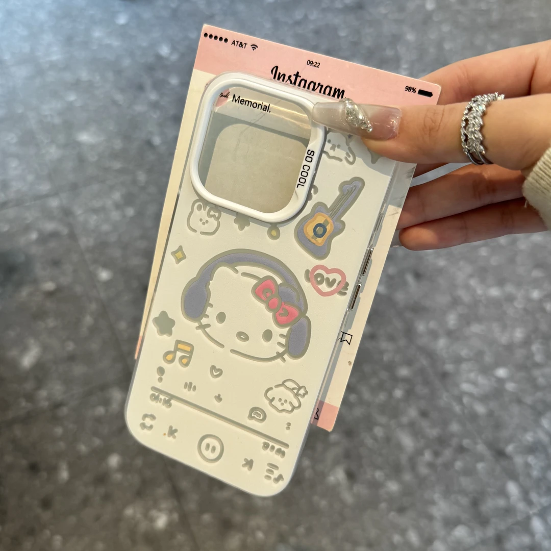 卡通凯蒂彩银磨砂适用苹果16/15/14手机壳华为oppo小米vivo防摔套