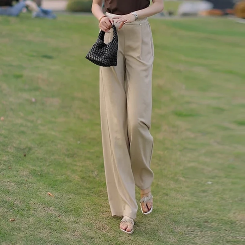 拉夏贝尔阔腿裤女夏季薄款女裤2025新款高腰宽松大码胖mm直筒长裤