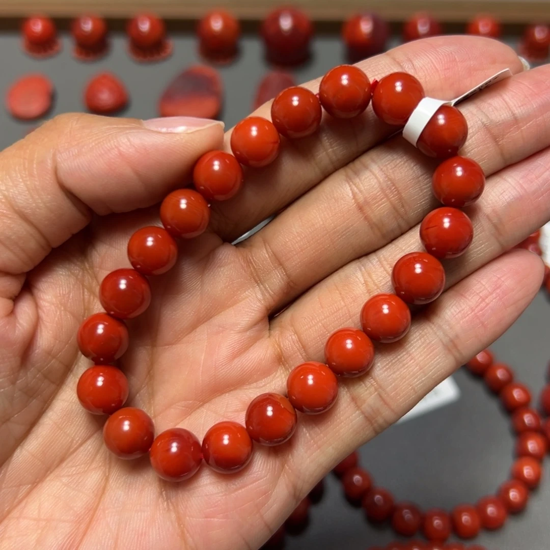 南红玛瑙未镶嵌手串 柿子锦 约9mm 满色满肉