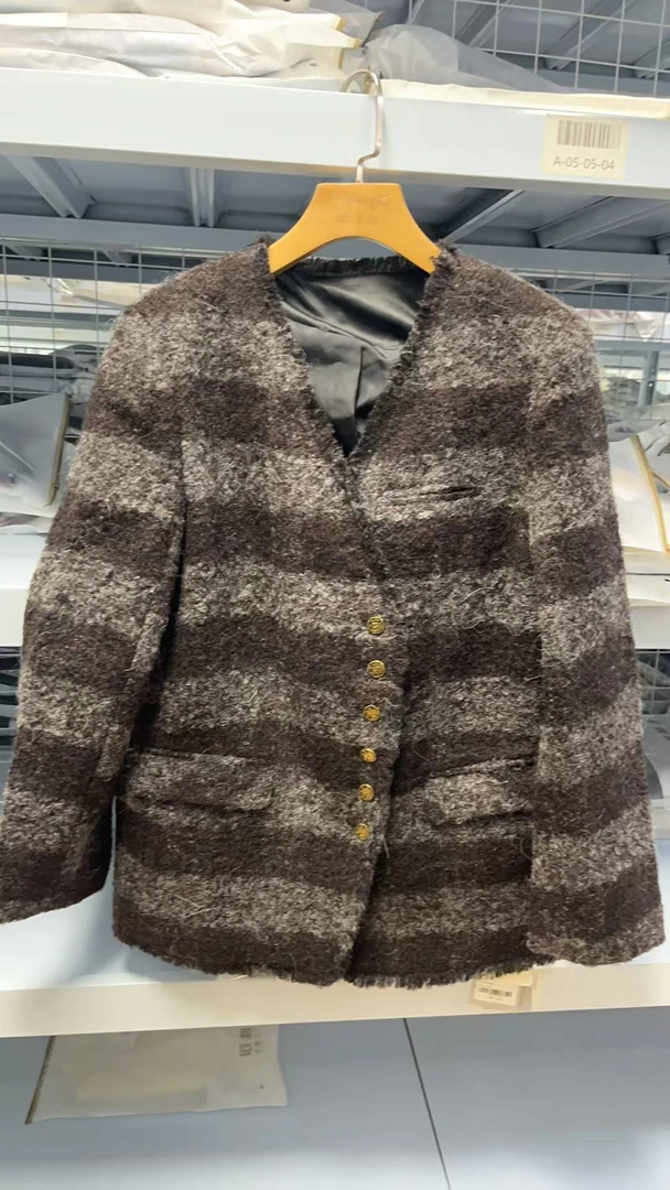 北方鹿 2025新款拼色格子V领小香风短外套女M95D0901