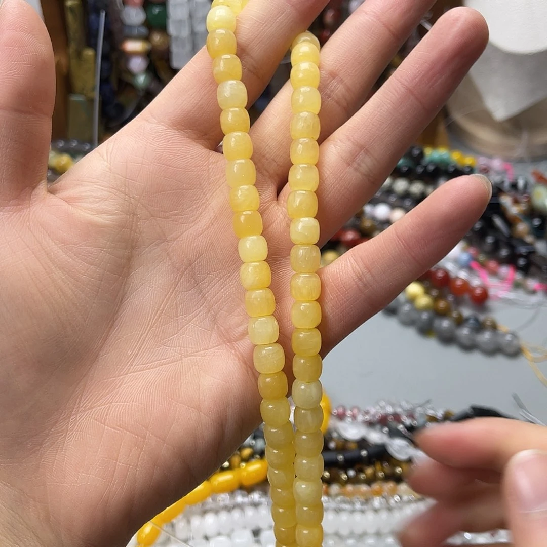 玛瑙/玉髓未镶嵌珠宝半成品卡8米黄玉老型珠一条