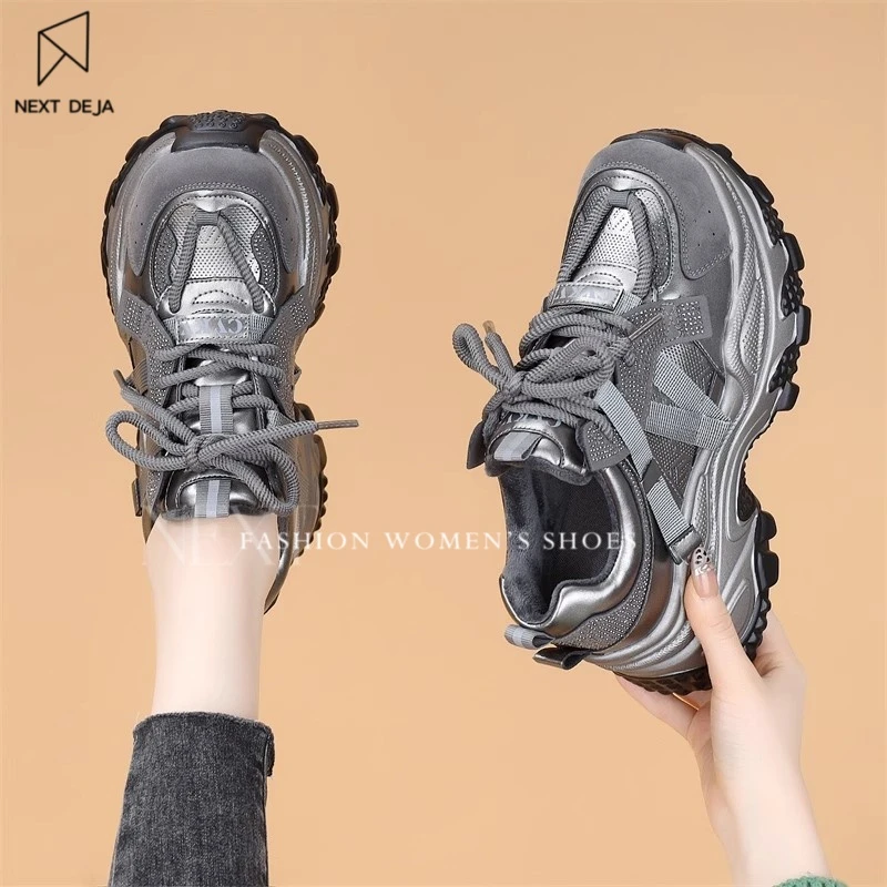 老爹鞋女款2025新款春秋款百搭增高厚底显脚小洋气鞋子女款秋冬