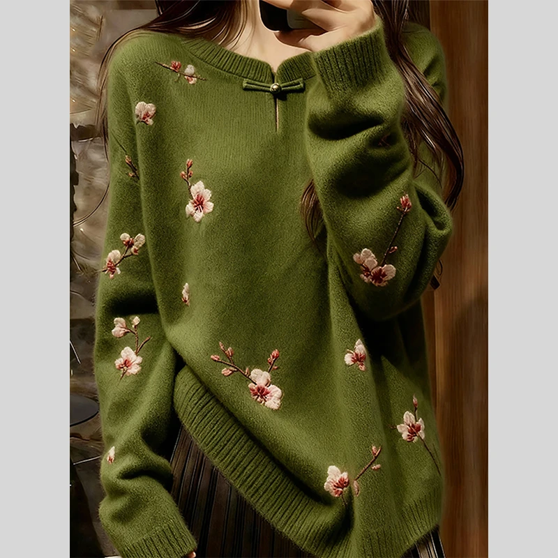 独特高端新中式国风毛衣女2025冬季新款爆款慵懒宽松超火针织上衣