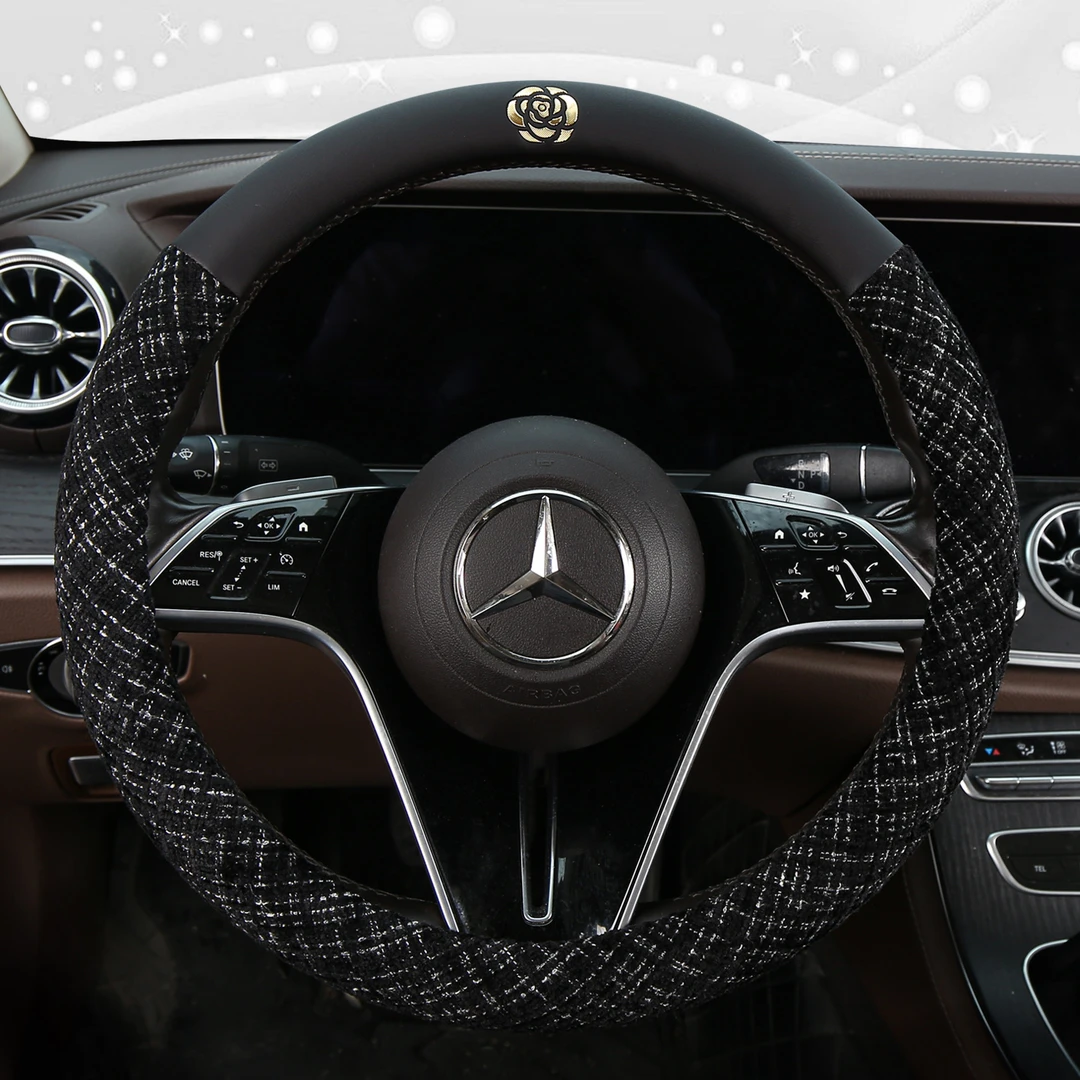 新款汽车方向盘套四季冬季保暖小香风山茶花女神把套时尚防滑舒适