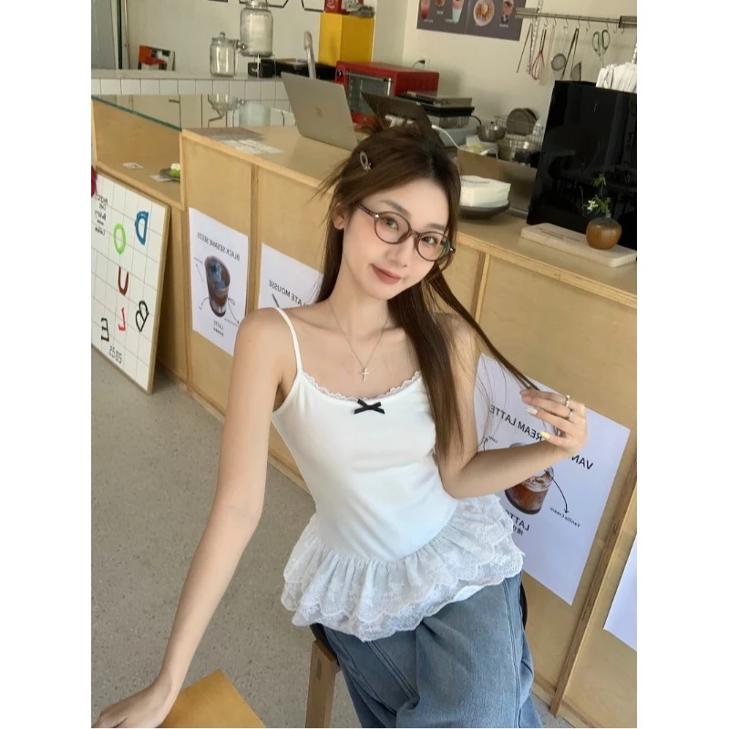大码纯欲风辣妹吊带背心女夏季蕾丝胖MM显瘦外穿无袖上衣-6666