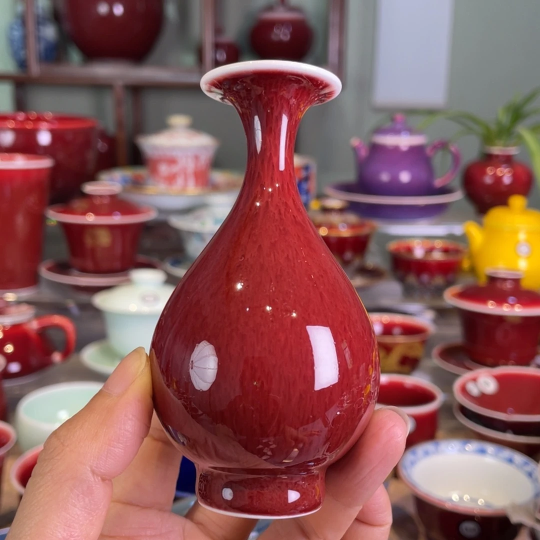 清欢雅玩原矿郎红小玉壶春瓶
