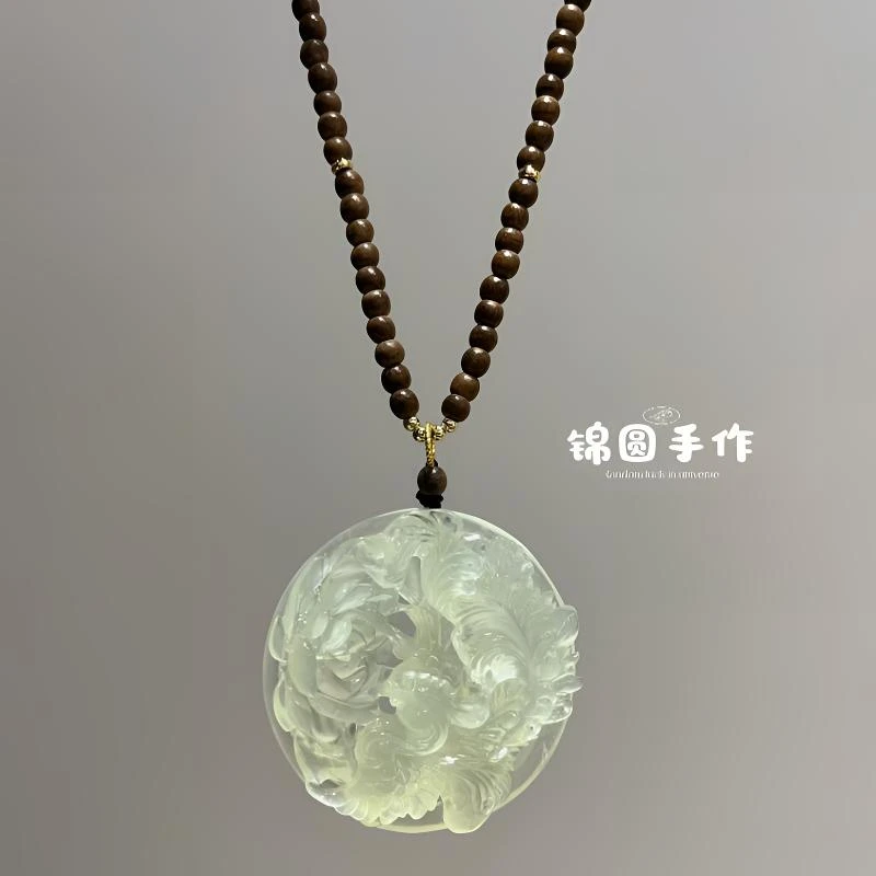 ［凤戏牡丹］纯天然岫玉老师傅纯手工雕刻凤戏牡丹吊坠(多样性发一)