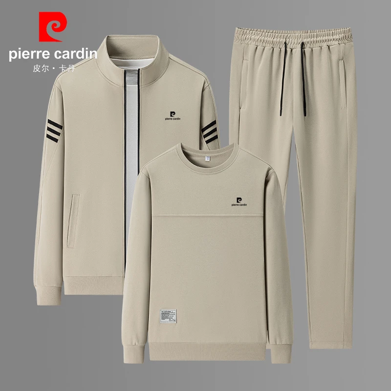 皮尔卡丹休闲套装男士运动服春秋季薄款大码一整套男装卫衣三件套