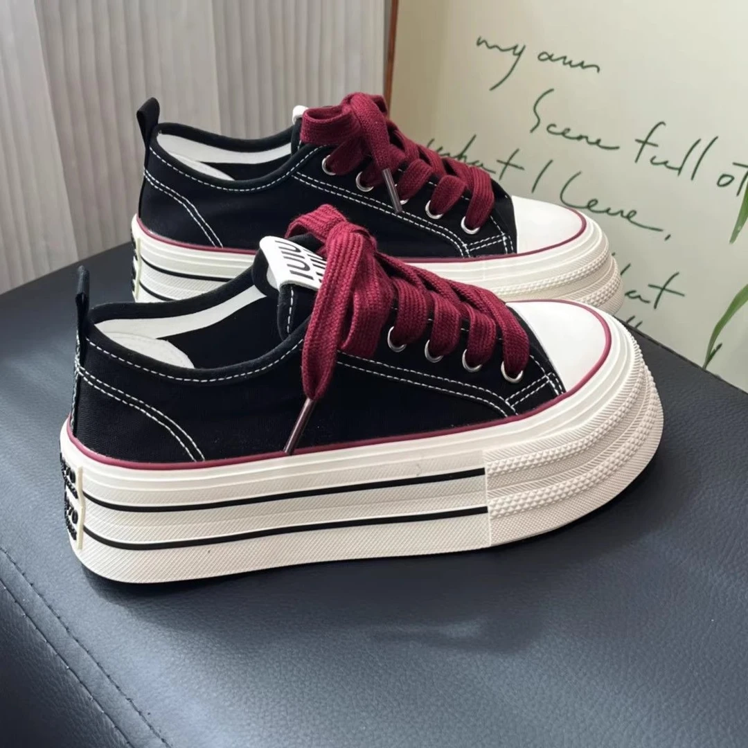 厚底增高帆布鞋百搭小白鞋ins学生2025新款叠穿夏季透气新款板鞋