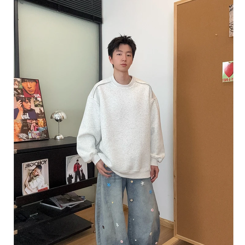 2025秋季重磅420G圆领卫衣男生拉链拼接长袖美式宽松潮牌长袖外套