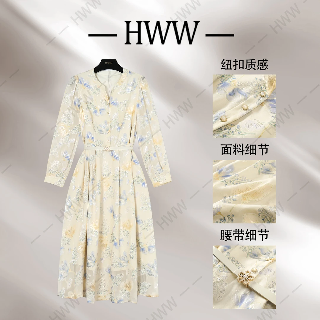 【赫尔温】100%桑蚕丝设计师款女士气质修身收腰连衣裙DHZFF408263