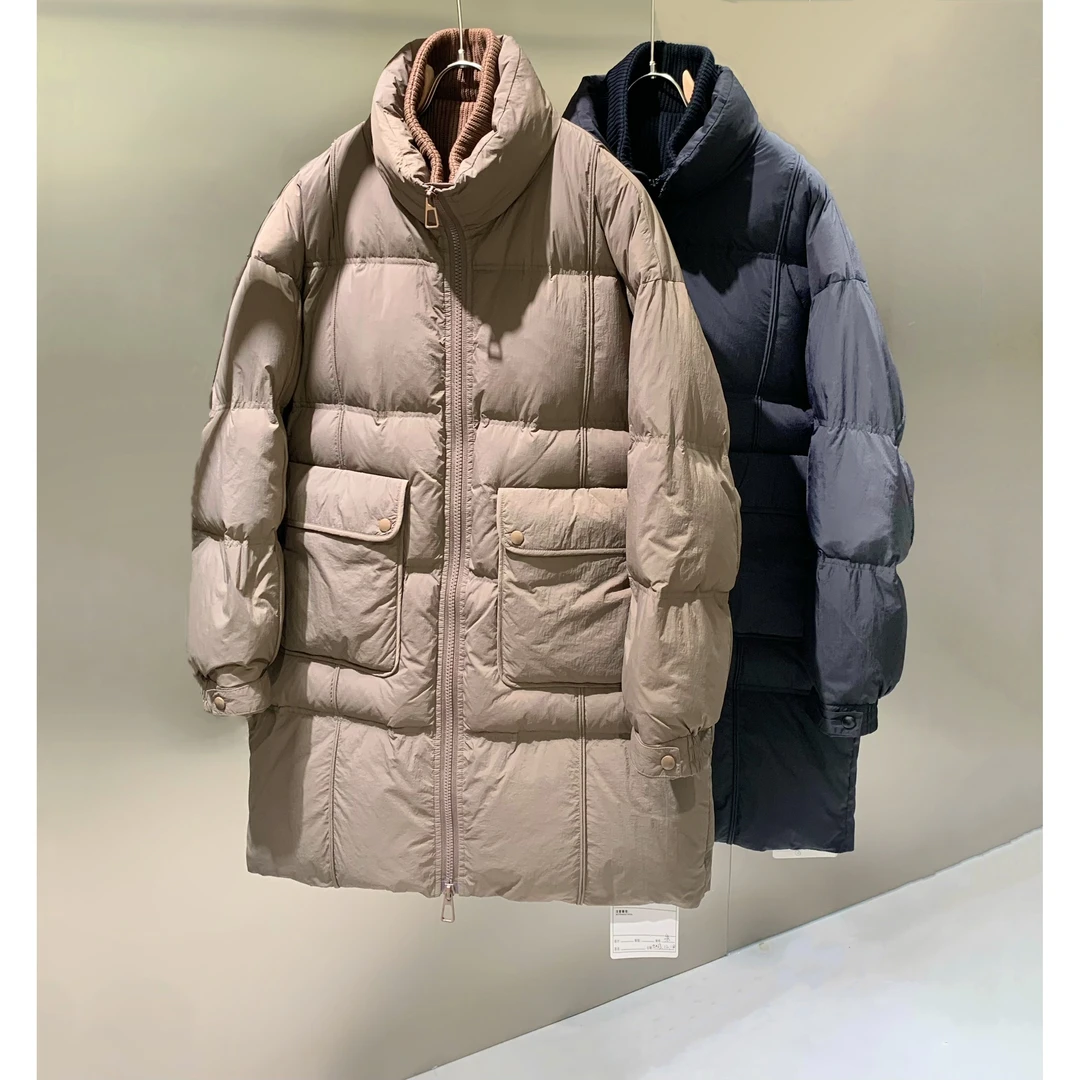 冬季 极简 立领中长款 新国标绒羽绒服-XM8003