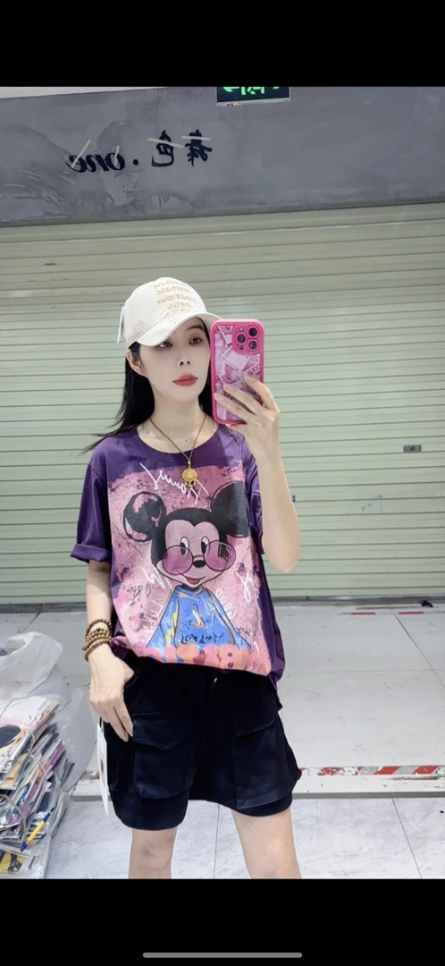 卡通米奇短袖T恤重工宽松休闲个性洋气夏季潮流百搭休闲6521