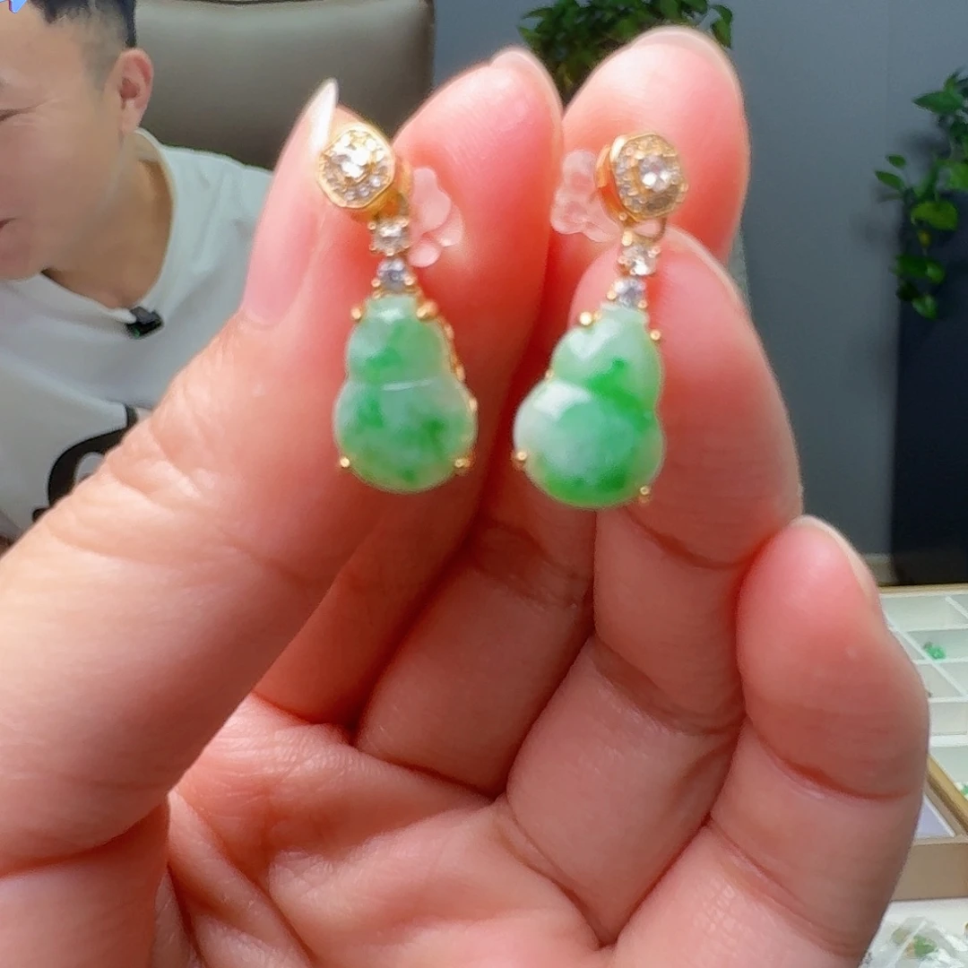 银S925镶嵌翡翠耳饰天然