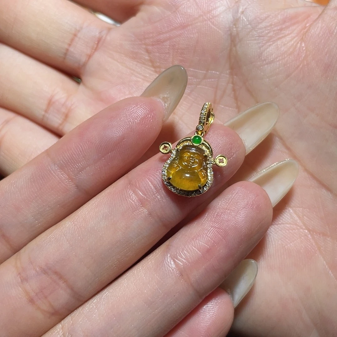 翡翠18K金镶嵌吊坠(不含链)