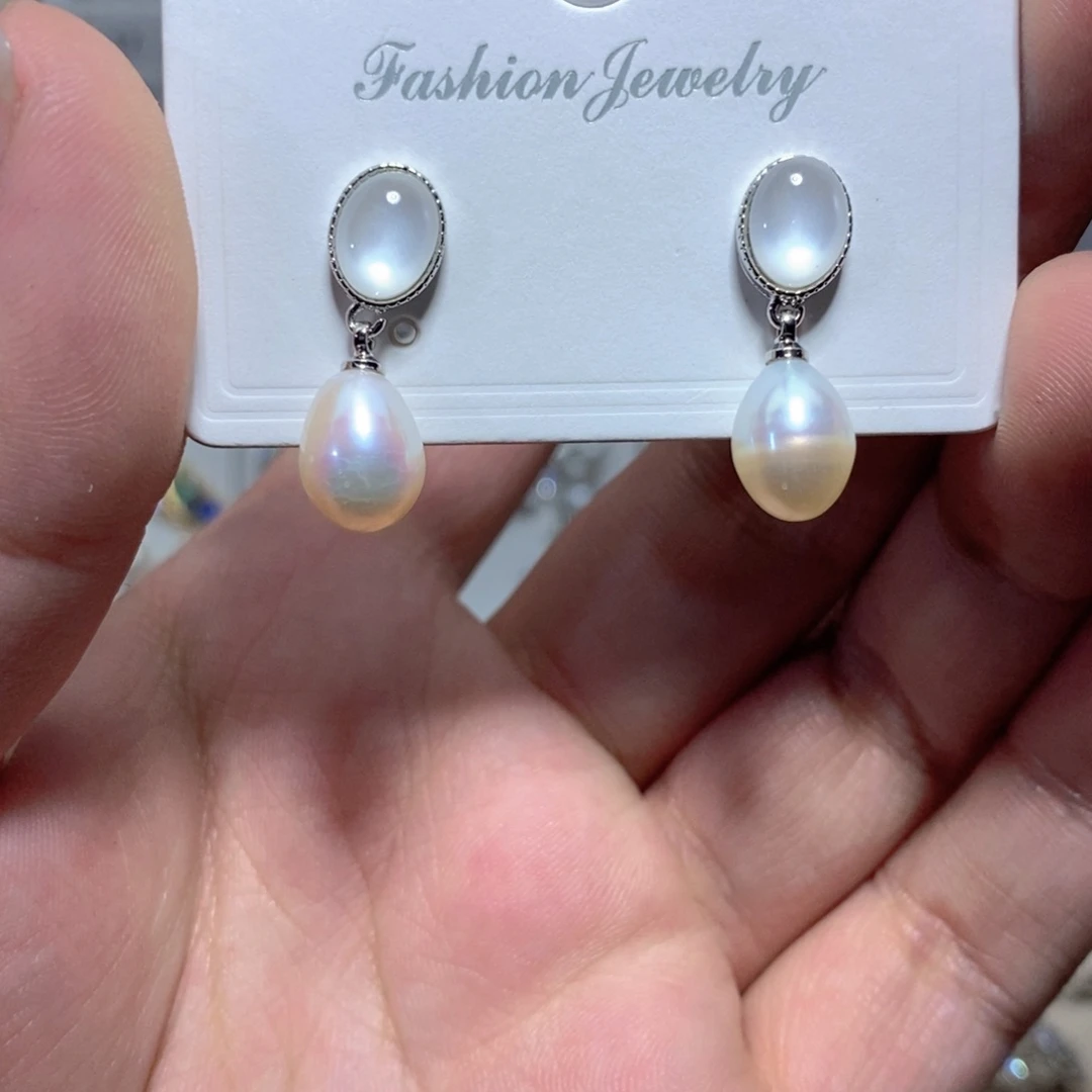 耳饰银S925镶嵌淡水珍珠