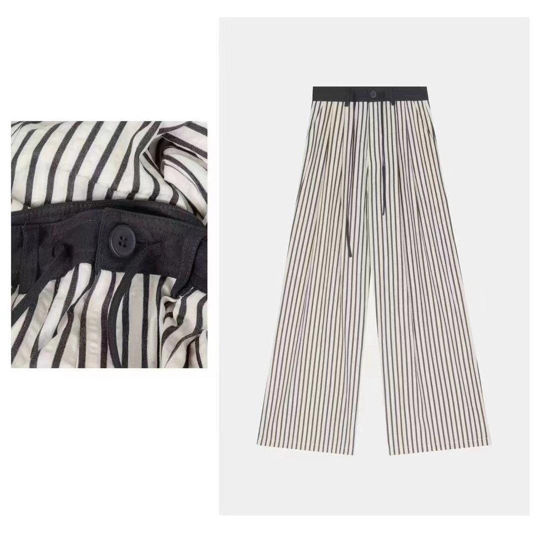 【垂坠山本裤】百搭休闲宽松条纹阔腿休闲裤9939