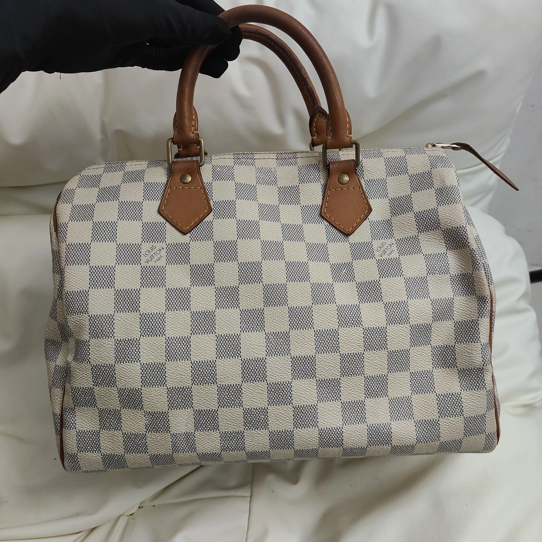 95新 LouisVuitton/路易威登 LV白棋盘格Speedy30波士顿/ym