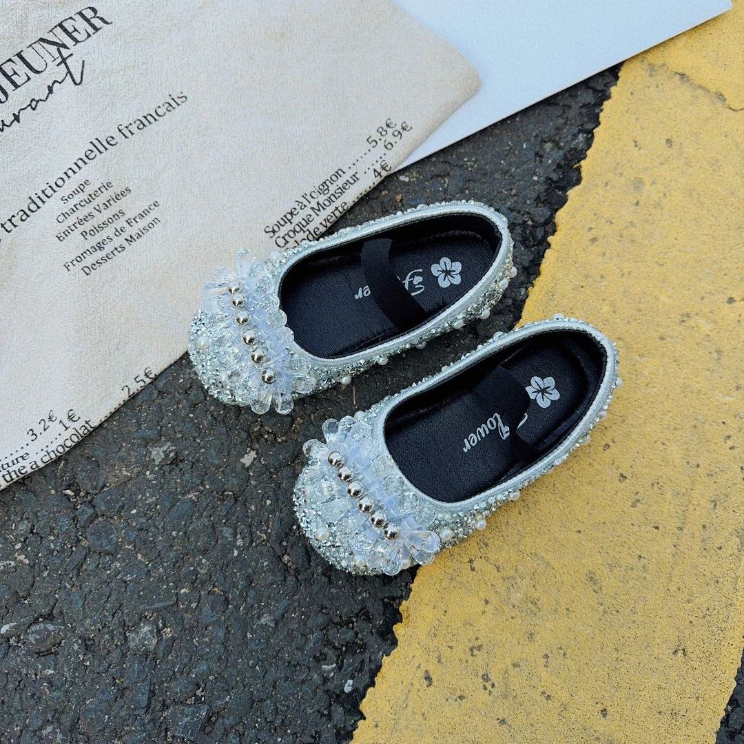 女童鞋公主鞋儿童皮鞋2025新款春秋宝宝鞋子小香风秋款闪亮水晶鞋