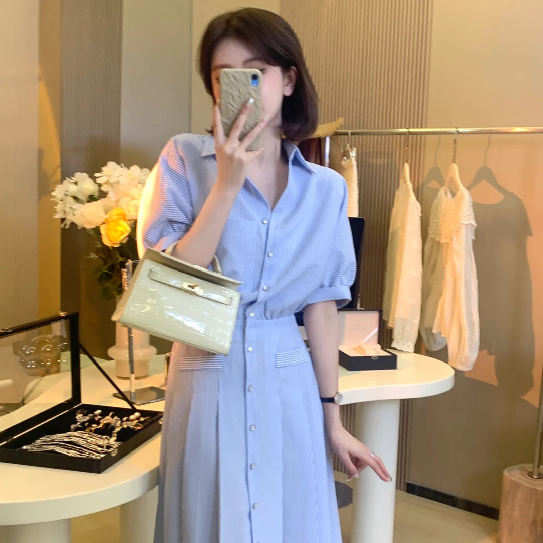 【芝士cheese】优雅姐姐满分条纹衬衫连衣裙春夏显瘦连衣裙法式