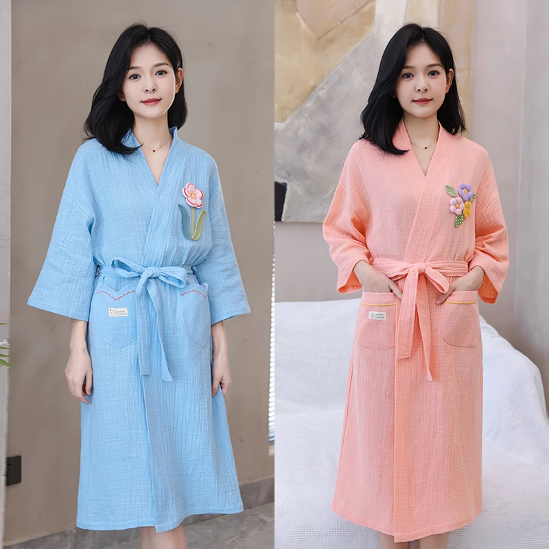 春夏纯棉纱布浴袍成人学生女家用洗澡浴裙卡通吸水透气可穿式浴巾