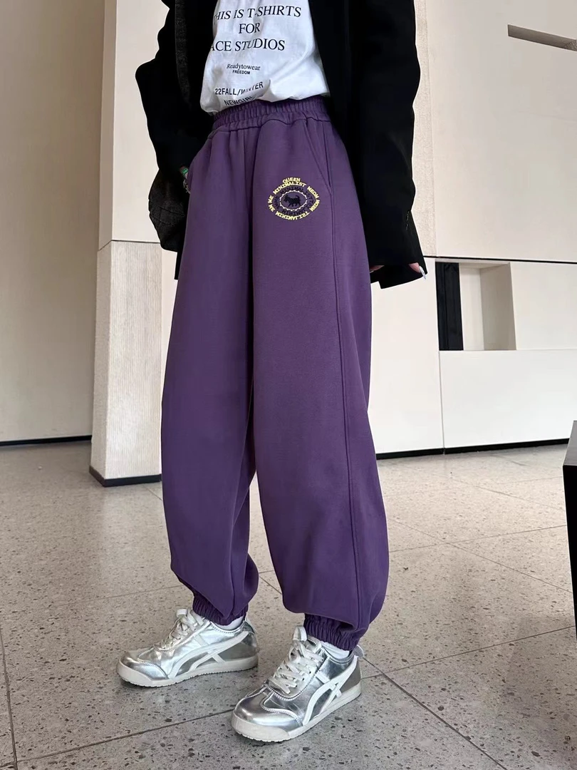 2024春上新字母狗卫裤舒适休闲运动裤潮流百搭女收口运动裤子