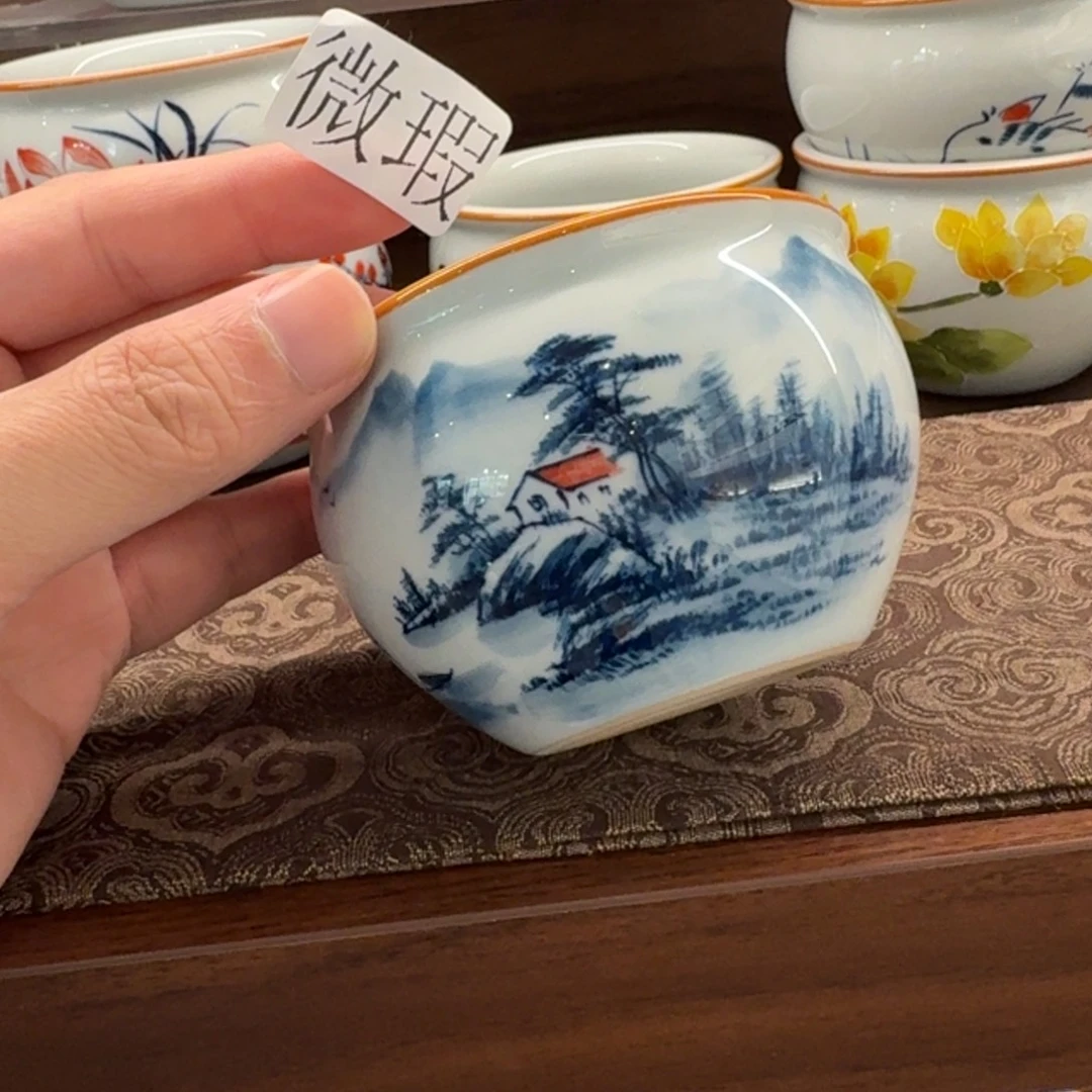 釉下手绘茶具微瑕