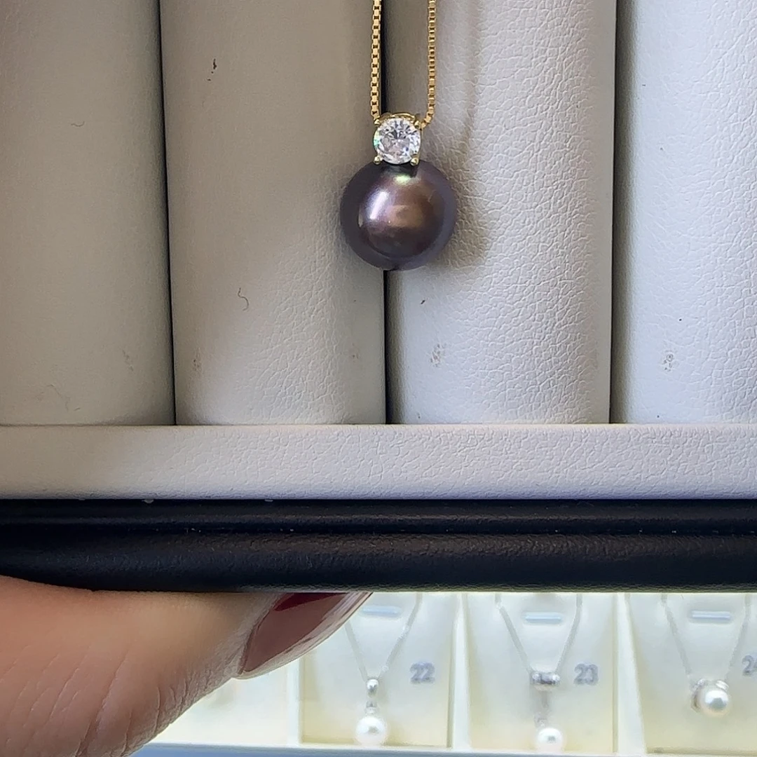 淡水珍珠银S925镶嵌颈饰紫珠吊坠