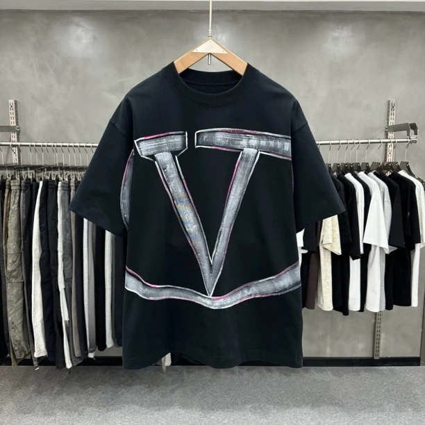 美式重磅LIXIN夏季新款宽松圆领短袖纯棉高克重休闲印花T恤半袖男