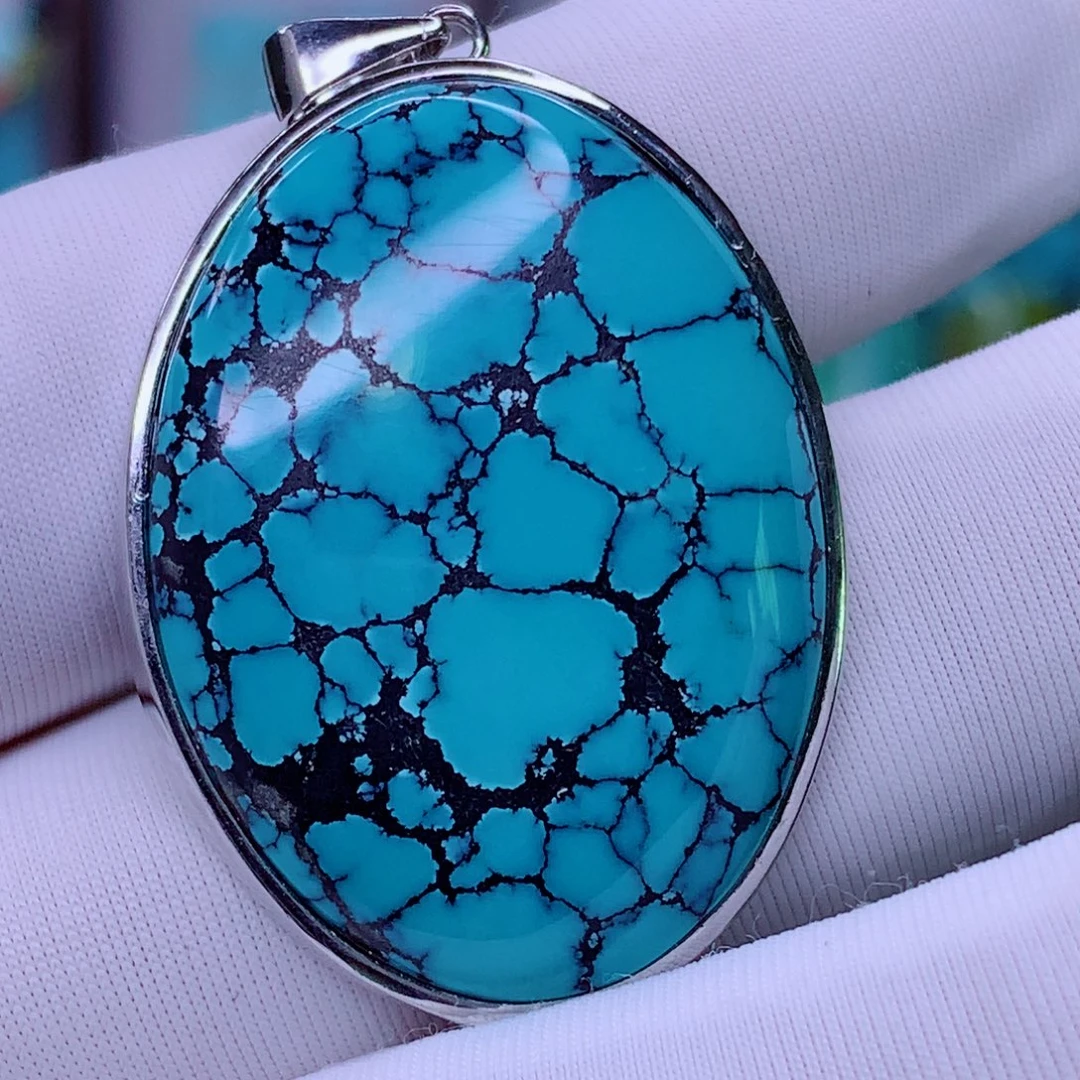 绿松石银S925镶嵌原矿绿松石