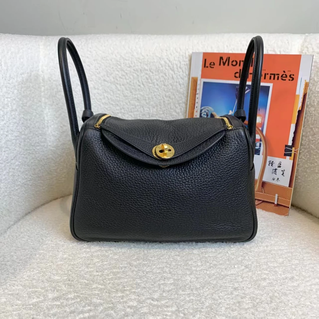 99新 Hermes/爱马仕 壹臻/B刻 黑金Lindy26单肩包/72263112