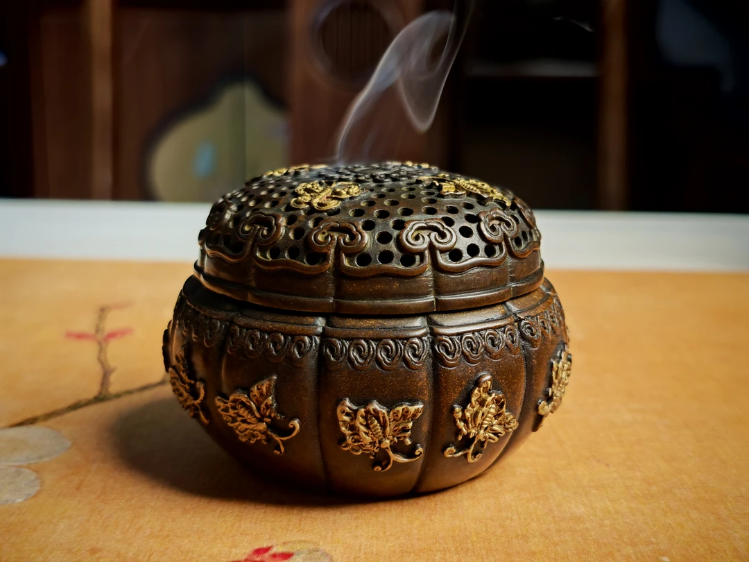 香炉家用供奉插香 点香器具 香炉纯铜 苏工纯铜香炉 百蝶簇菊手炉