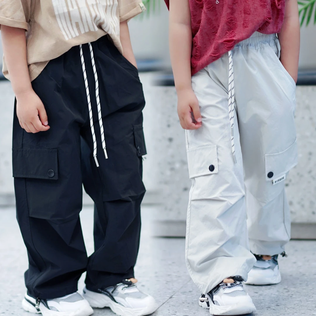 2025年夏季薄款儿童宽松裤子衣服男女童装中大童—裤口抽绳男童