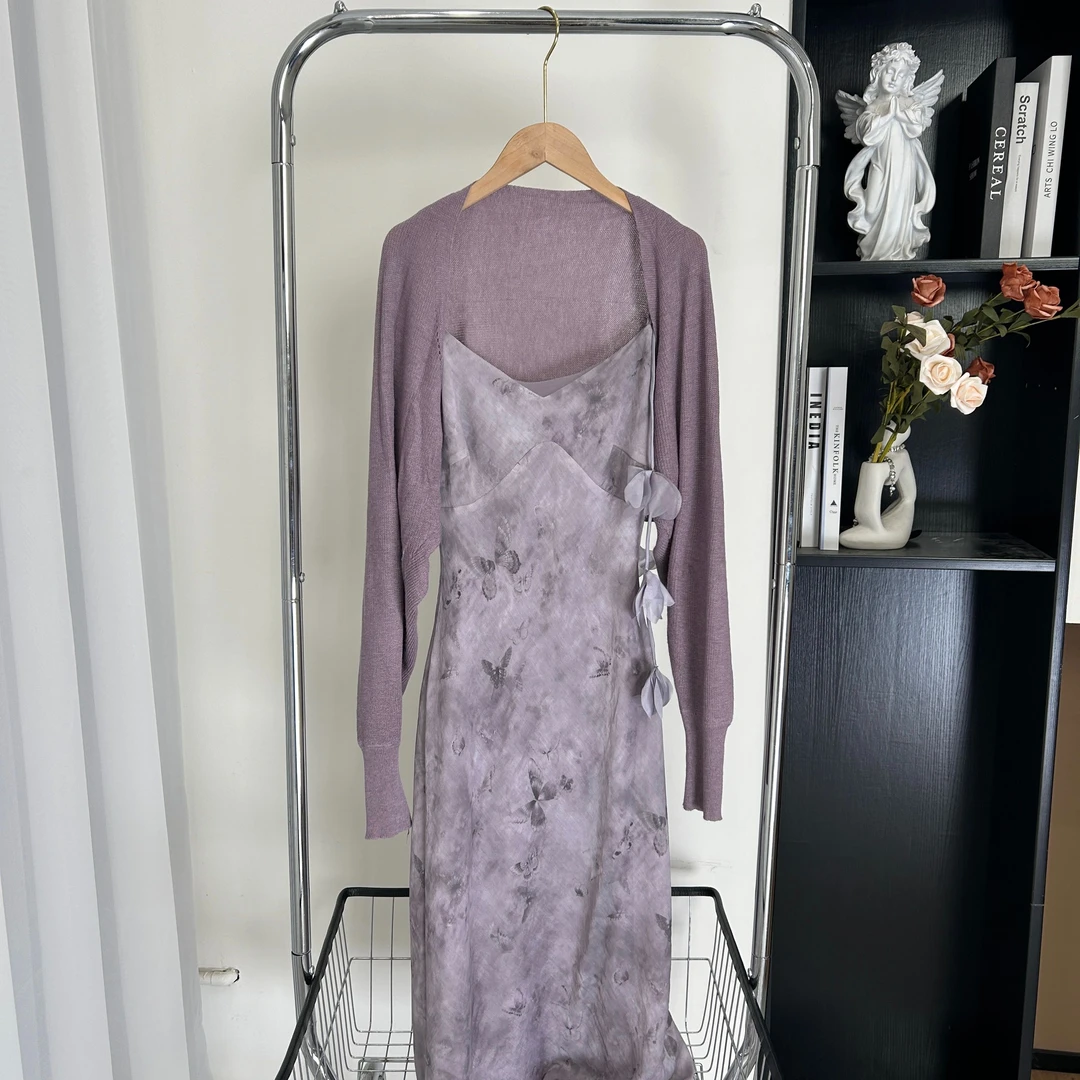 Design/25春夏季新款紫色轻熟时尚设计师开衫+吊带裙 10158 BCK