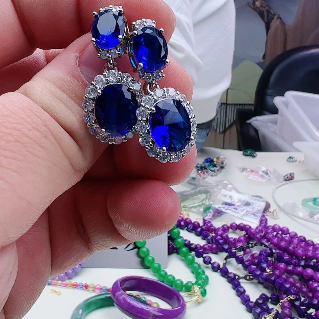 蓝宝石耳饰14K金镶嵌