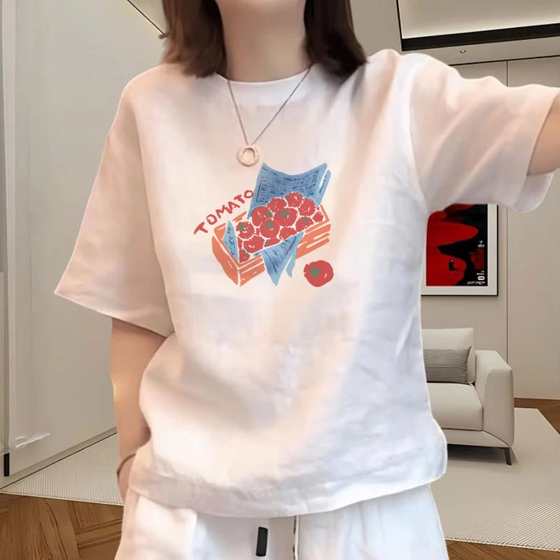 2025新款纯棉正肩短袖T恤女装夏季半袖上衣宽松显瘦白色打底体恤