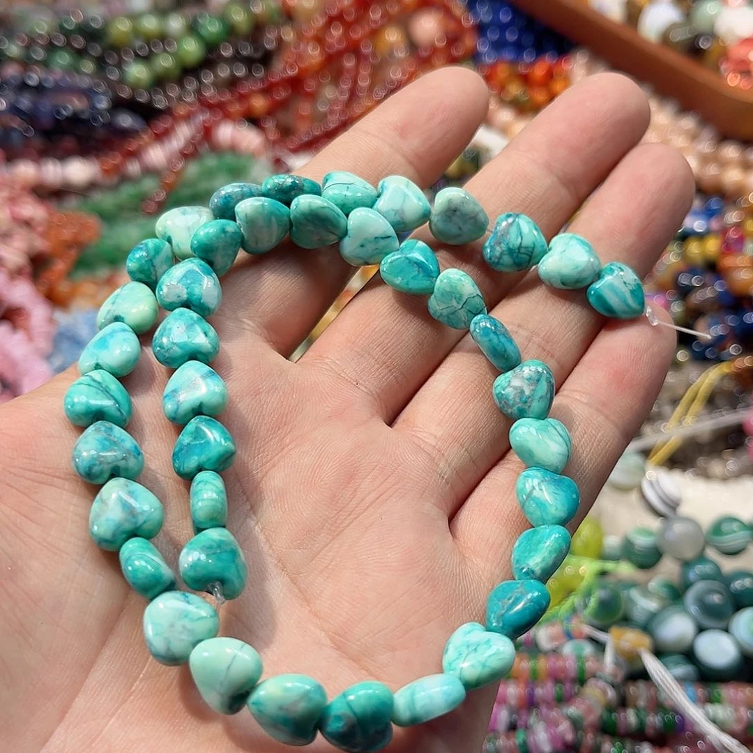 玛瑙/玉髓合金珠宝半成品绿松石高瓷爱心一条10mm