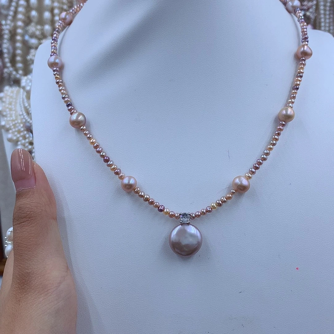 项链银S925镶嵌淡水珍珠一***?