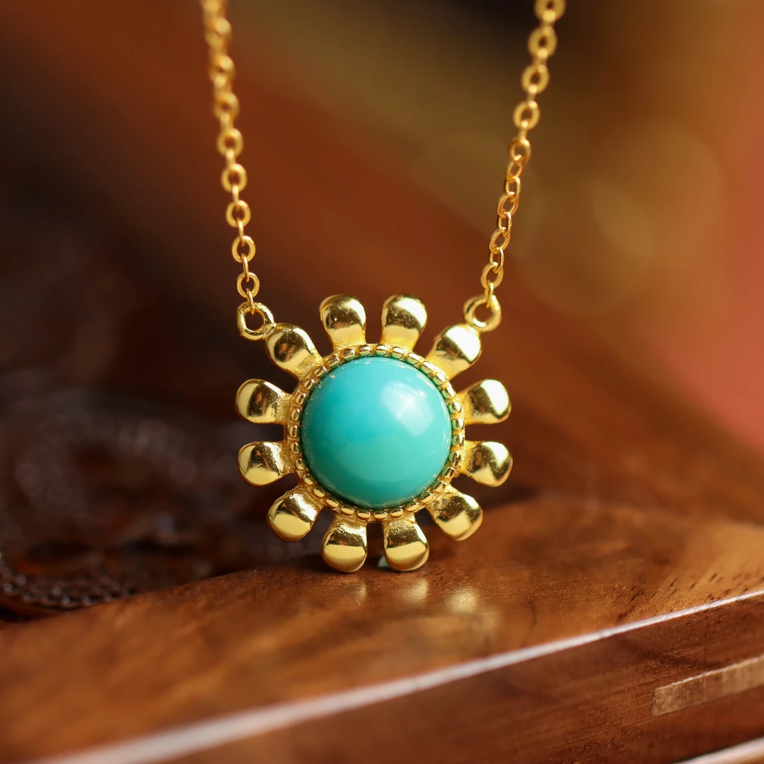 吊坠925银 S925银镀金睡美人太阳花气质百搭女款吊坠