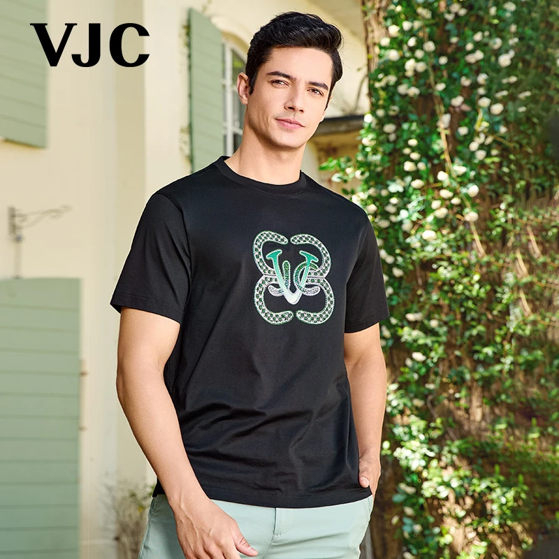 VJC/威杰思【专柜同款】2025夏季新款男装时尚烫钻短袖T恤D25BA1720