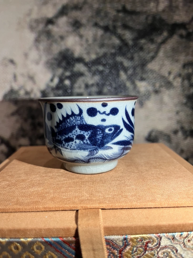 T景德镇高温瓷老陶泥鱼藻如是杯