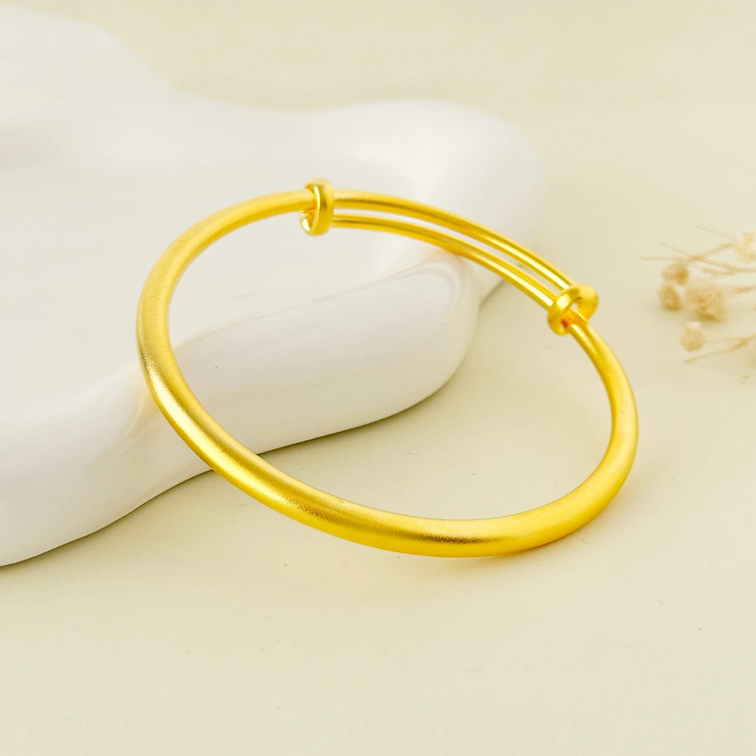 足银手镯 贴金工艺足银999.9古法磨砂素圈成人推拉可调节手镯