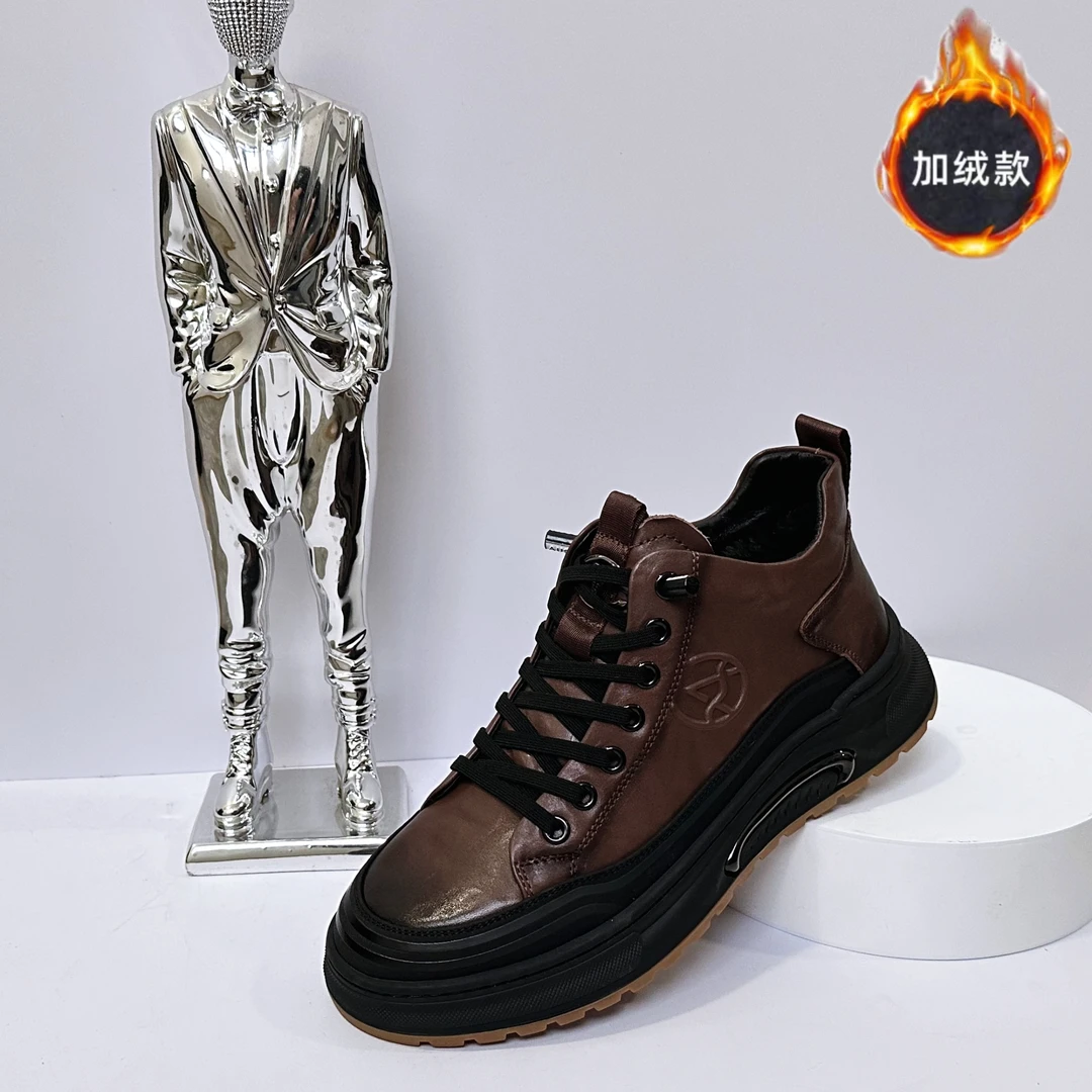 B-150流行咖啡色男士时尚百搭潮流冬季舒适保暖显脚小中帮鞋子